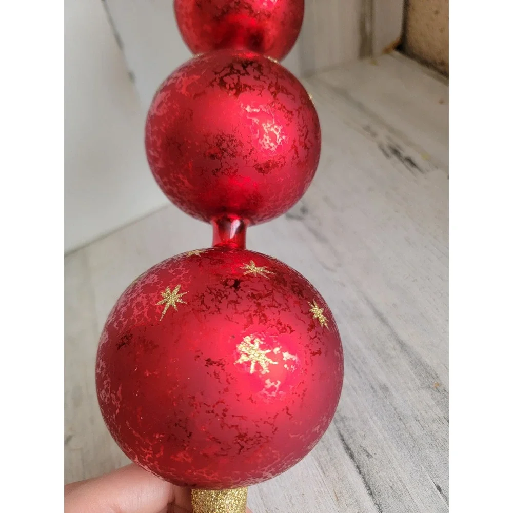 Radko Ruby red star finial triple drop ball tree topper xmas unique star vintage